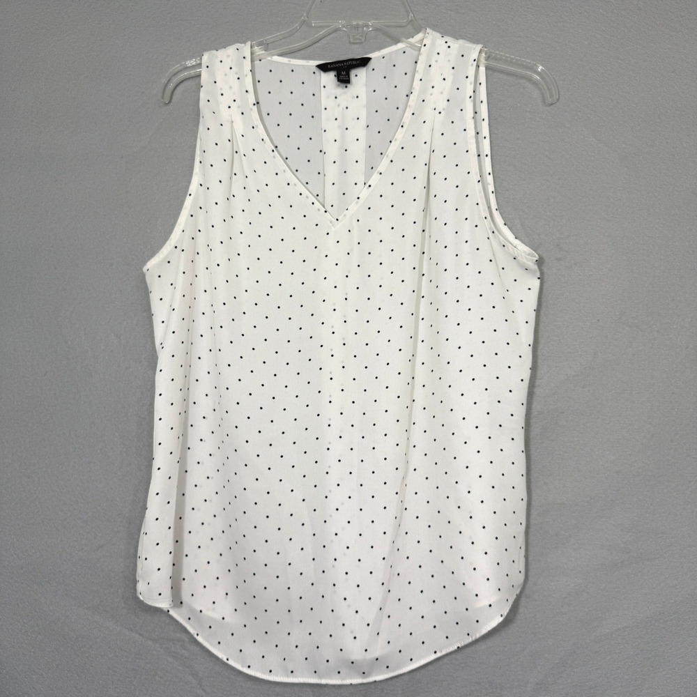 Banana Republic Womens Polka Dot Sleeveless V Neck Top Size M Layering‎ Preppy